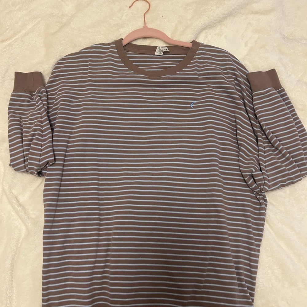 Brown and Baby Blue Long Sleeve Tee with Stripes